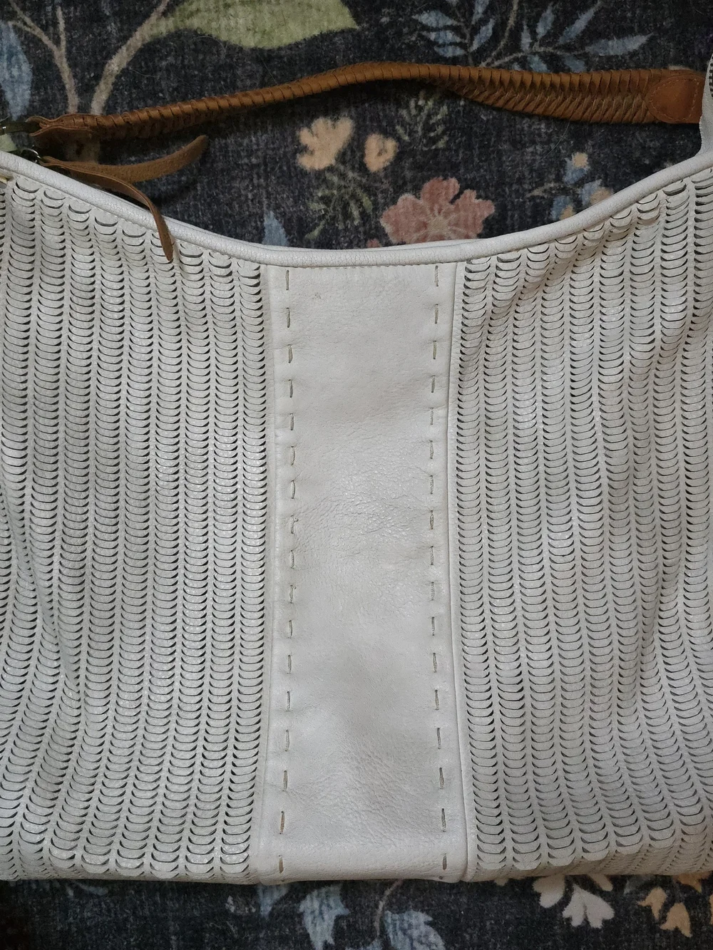 Free People Large Cream Vegan Leather Shoulder Bag with Crossbody Strap